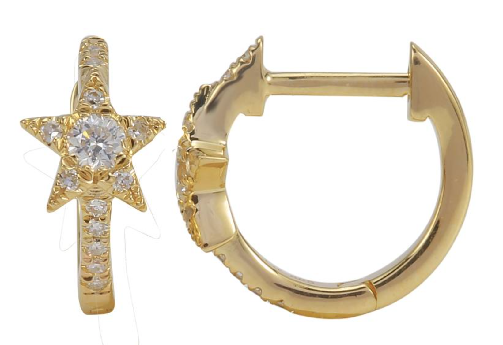 ARRACADA ESTRELLA BRILLANTES ORO AMARILLO 14K 10MM (BRILLANTE GRANDE CENTRAL)