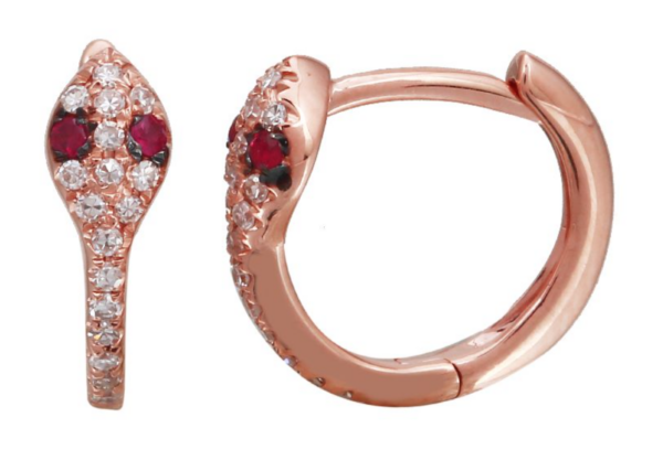 ARRACADA VÍBORA BRILLANTES/RUBIES ORO ROSA 14K 11MM