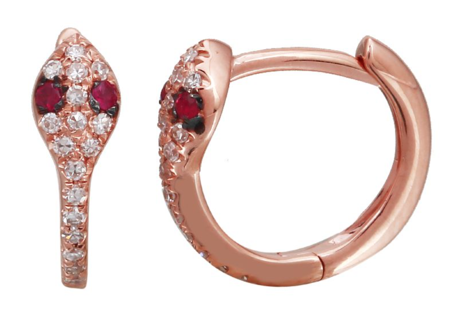 ARRACADA VÍBORA BRILLANTES/RUBIES ORO ROSA 14K 11MM