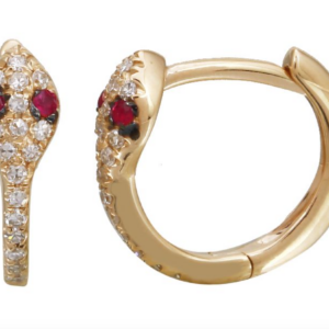 ARRACADA VÍBORA BRILLANTES/RUBIES ORO AMARILLO 14K 11MM