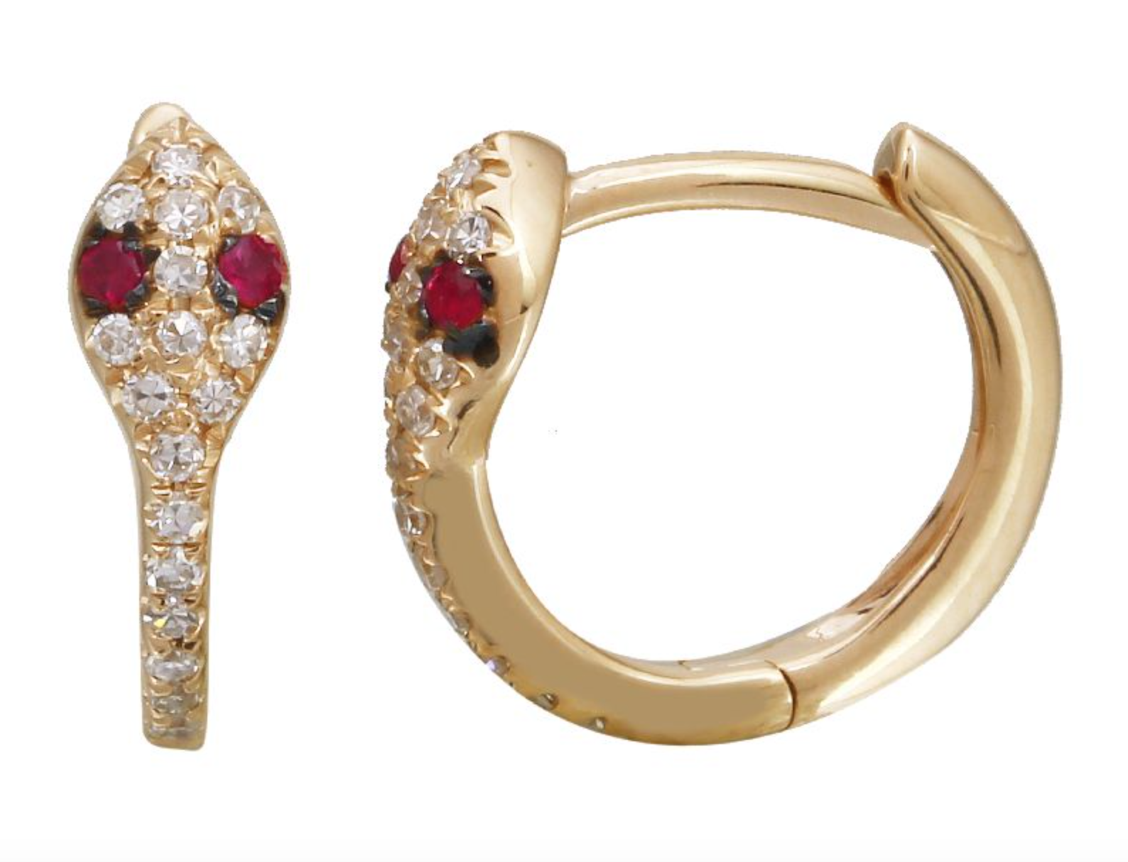 ARRACADA VÍBORA BRILLANTES/RUBIES ORO AMARILLO 14K 11MM