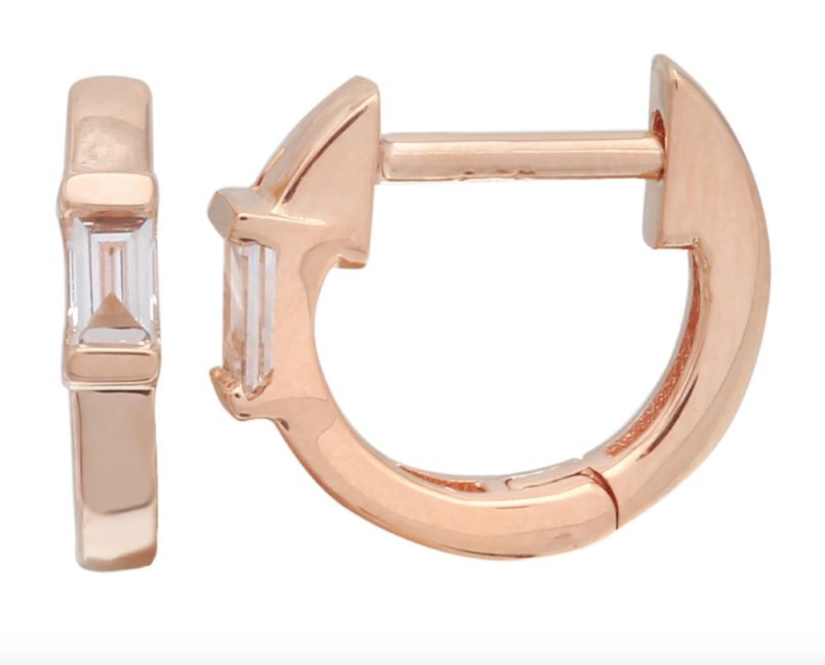 ARETE BAGUETTE BRILLANTE ORO ROSADO 14K