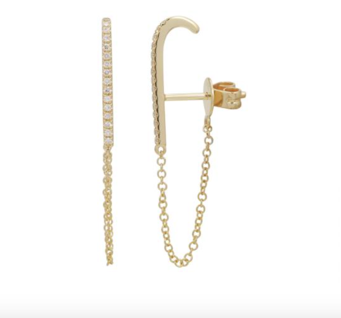 ARETE LARGO CON BRILLANTES Y CADENA ORO AMARILLO 14K