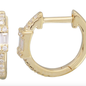 ARRACADA BRILLANTES Y BAGUETTE ORO AMARILLO 14K 12MM