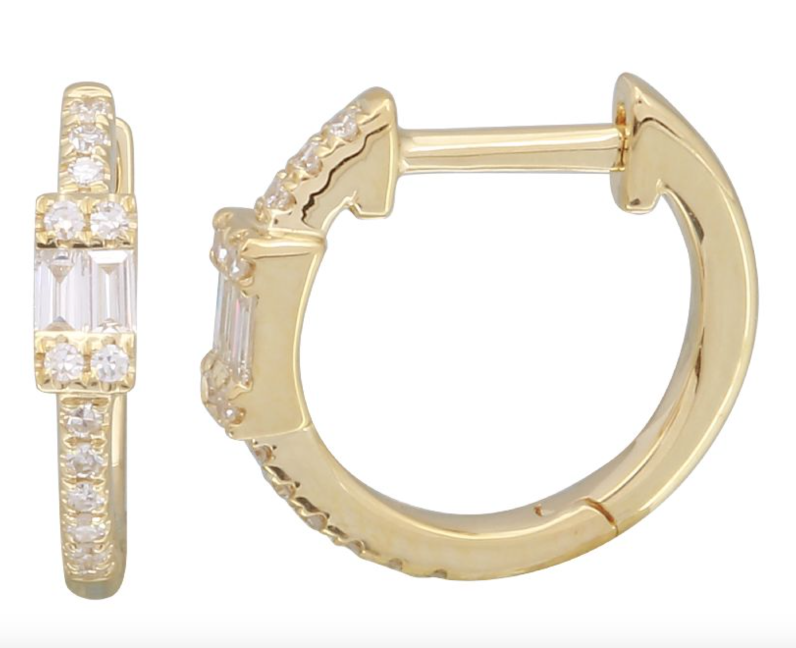 ARRACADA BRILLANTES Y BAGUETTE ORO AMARILLO 14K 12MM