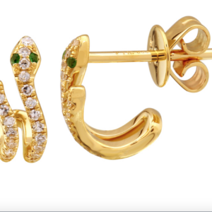 ARETE VIBORA DOBLE CON BRILLANTES Y OJOS ESMERALDAS ORO AMARILLO 14K