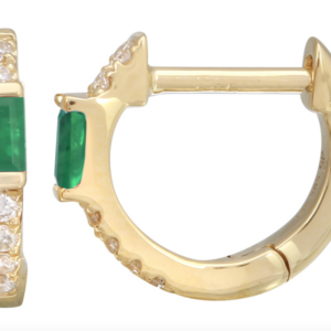 ARRACADA ESMERALDA Y BRILLANTES ORO AMARILLO 14K 10MM
