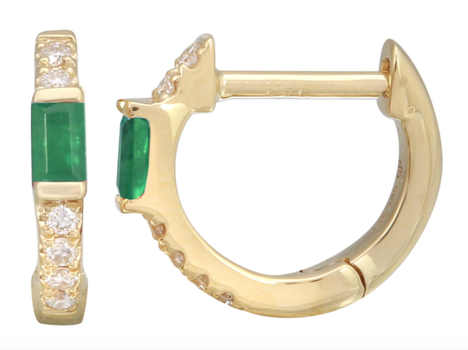 ARRACADA ESMERALDA Y BRILLANTES ORO AMARILLO 14K 10MM