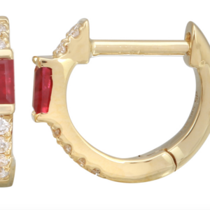 ARRACADA RUBÍ Y BRILLANTES ORO AMARILLO 14K 10MM
