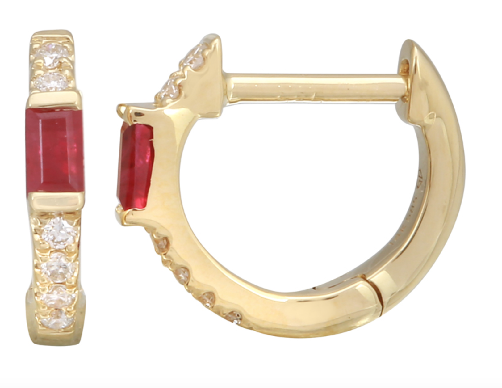 ARRACADA RUBÍ Y BRILLANTES ORO AMARILLO 14K 10MM