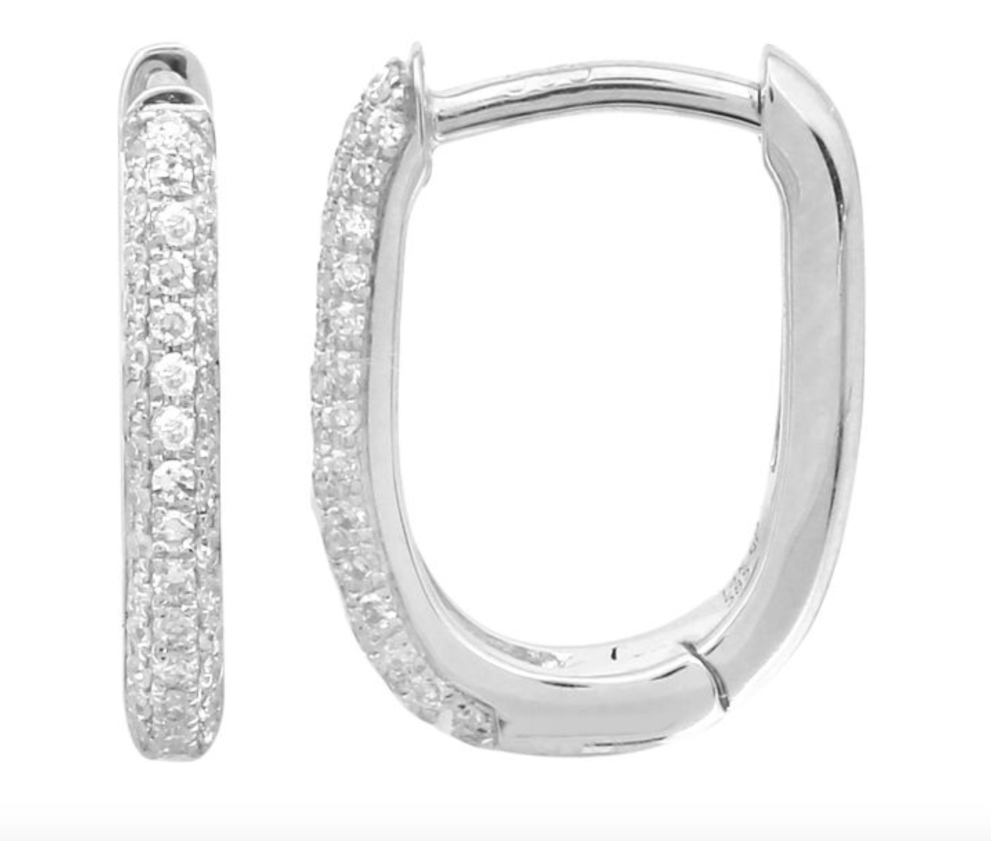 PAR DE ARRACADAS CUADRADAS CHICAS BRILLANTES ORO BLANCO 14K  15MM