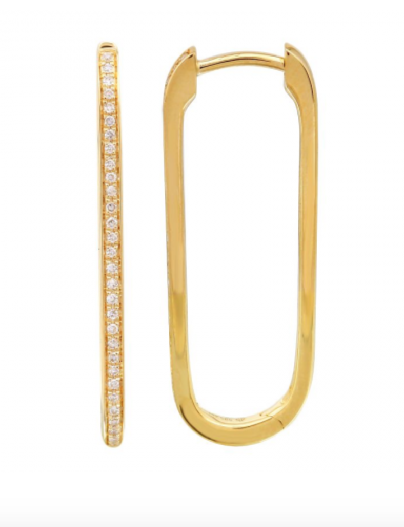 PAR DE ARRACADAS CUADRADAS GRANDES BRILLANTES ORO AMARILLO 14K