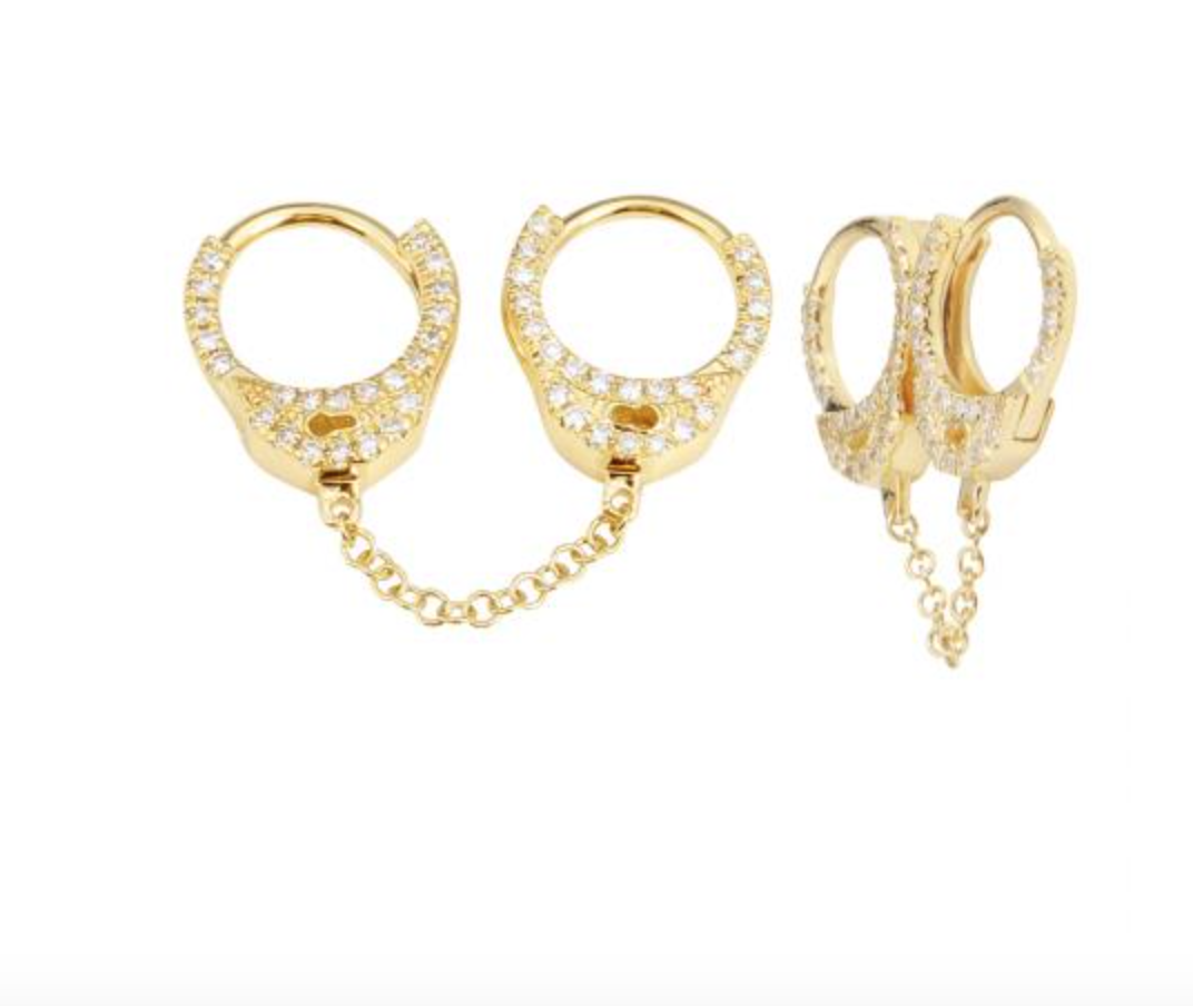 ARRACADAS ESPOSAS CADENA CORTA BRILLANTES Y ORO AMARILLO 14K