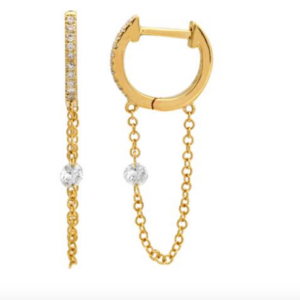 ARRACADA BRILLANTES CON UNA CADENA BRILLANTE SIN MONTURA COLGANDO ORO AMARILLO 14K