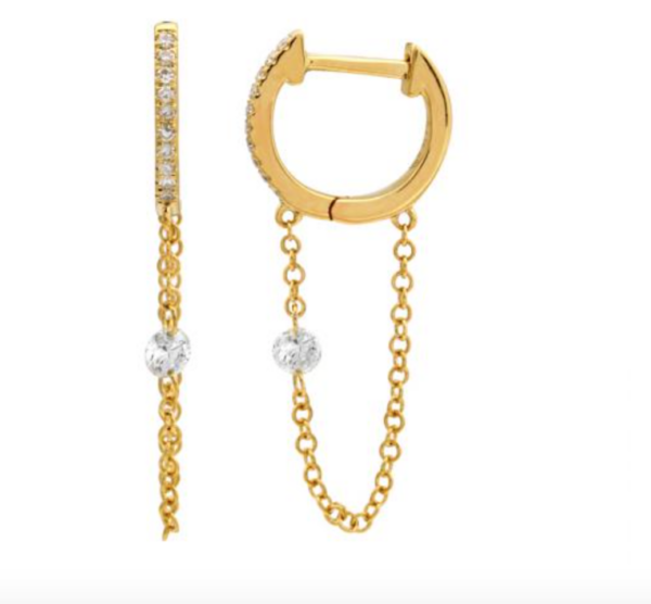 ARRACADA BRILLANTES CON UNA CADENA BRILLANTE SIN MONTURA COLGANDO ORO AMARILLO 14K