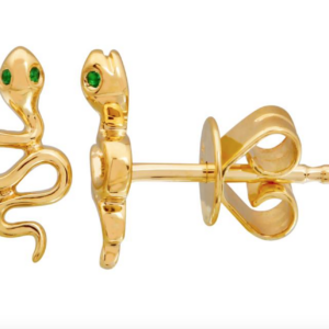 ARETE VIBORA LISA ORO AMARILLO 14K OJOS ESMERALDAS