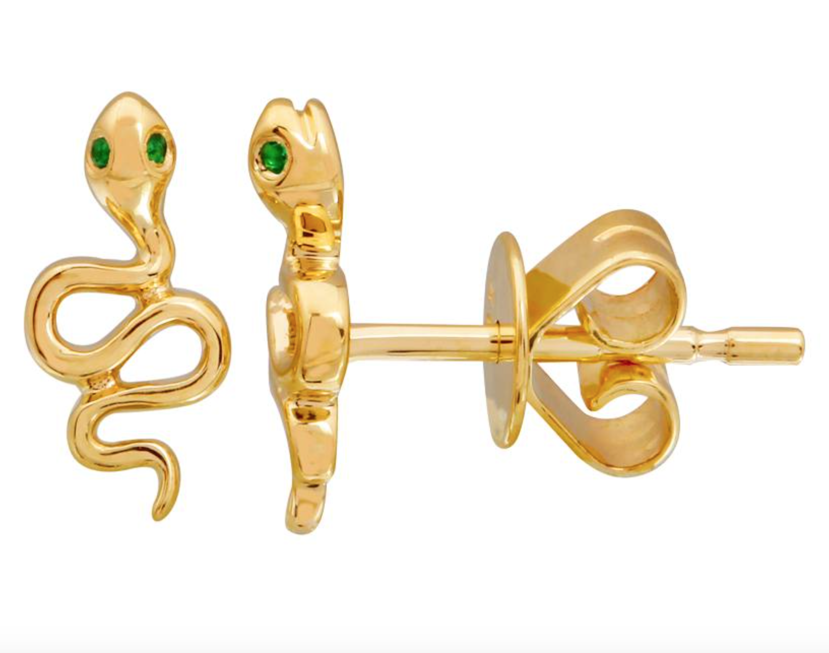 ARETE VIBORA LISA ORO AMARILLO 14K OJOS ESMERALDAS