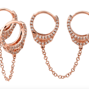 ARRACADAS ESPOSAS CADENA LARGA Y BRILLANTES ORO ROSADO 14K