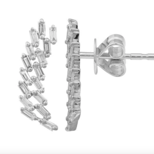 ARETE LARGO DOBLE FILA DE BRILLANTES EN BAGUETTES ORO BLANCO 14K