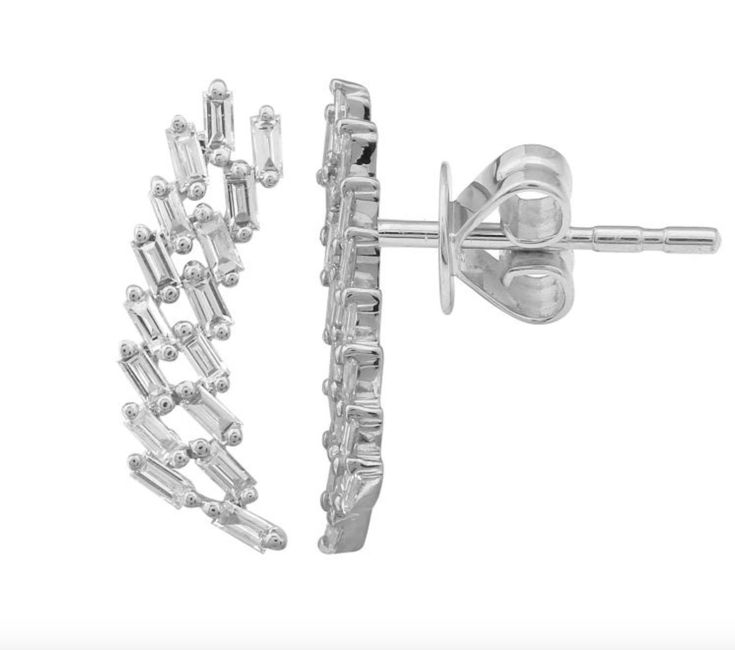 ARETE LARGO DOBLE FILA DE BRILLANTES EN BAGUETTES ORO BLANCO 14K