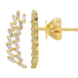 ARETE LARGO DOBLE FILA DE BRILLANTES EN BAGUETTES ORO AMARILLO 14K