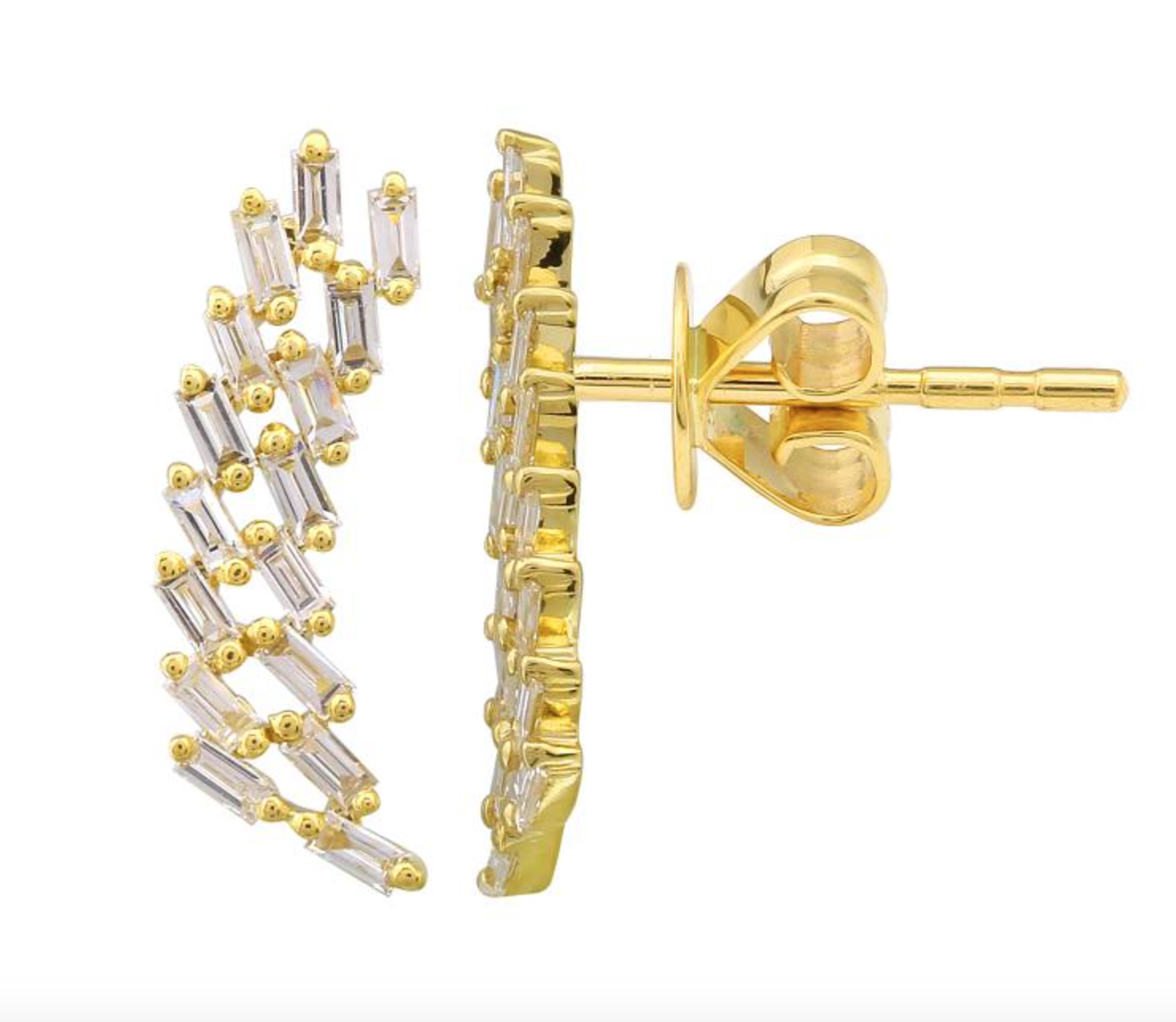 ARETE LARGO DOBLE FILA DE BRILLANTES EN BAGUETTES ORO AMARILLO 14K