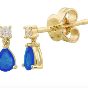 ARETE ZAFIRO EN GOTA, BRILLANTE Y ORO AMARILLO 14K