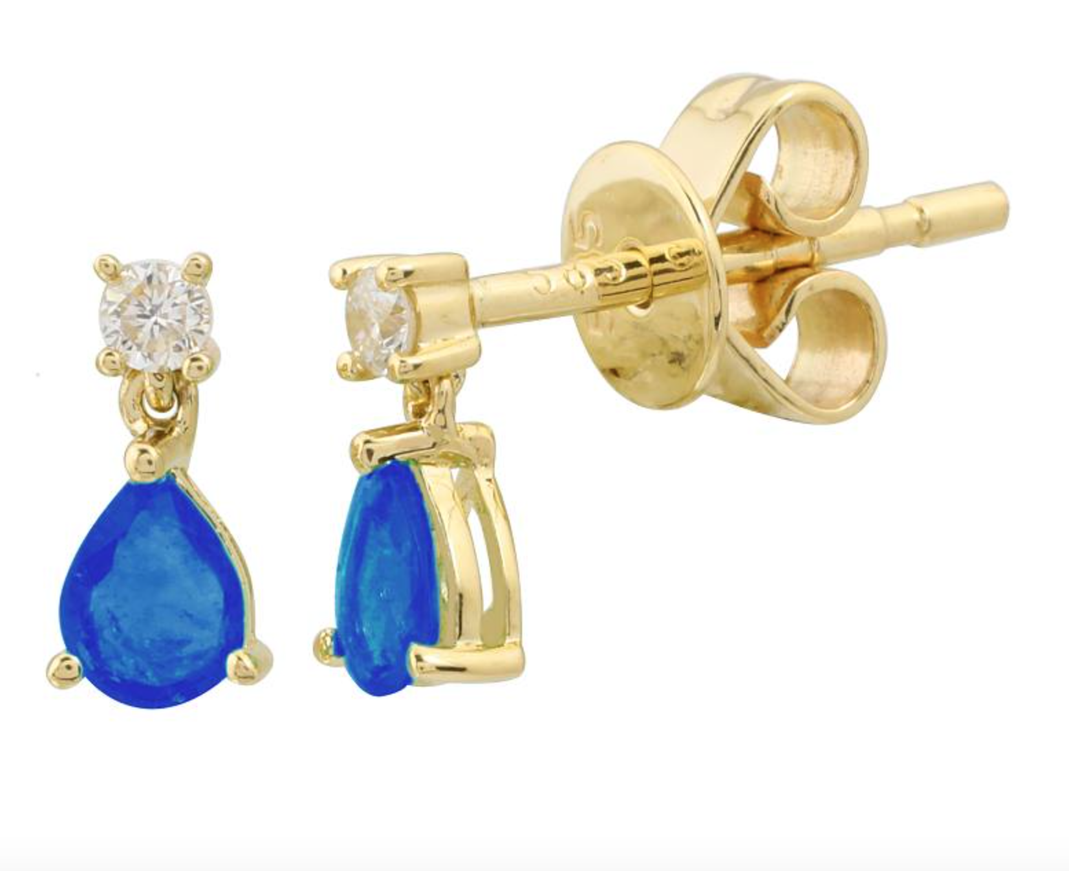 ARETE ZAFIRO EN GOTA, BRILLANTE Y ORO AMARILLO 14K