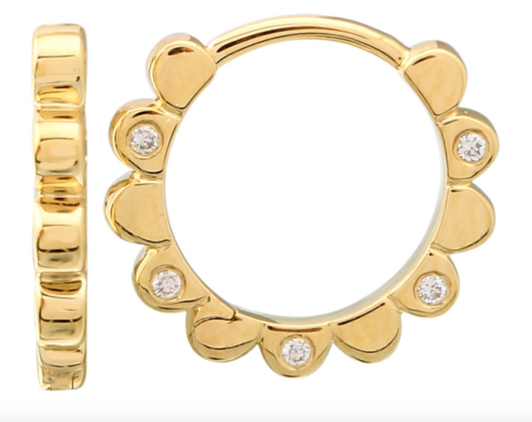 ARRACADA CON CORTES REDONDOS BRILLANTES INTERCALADOS ORO AMARILLO 14K