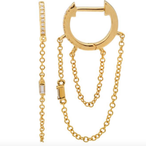 ARRACADA DOBLE CADENA BRILLANTES/BAGUETTE ORO AMARILLO 14K 10MM