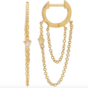 ARRACADA DOBLE CADENA BRILLANTES/BRILLANTE ORO AMARILLO 14K 10MM