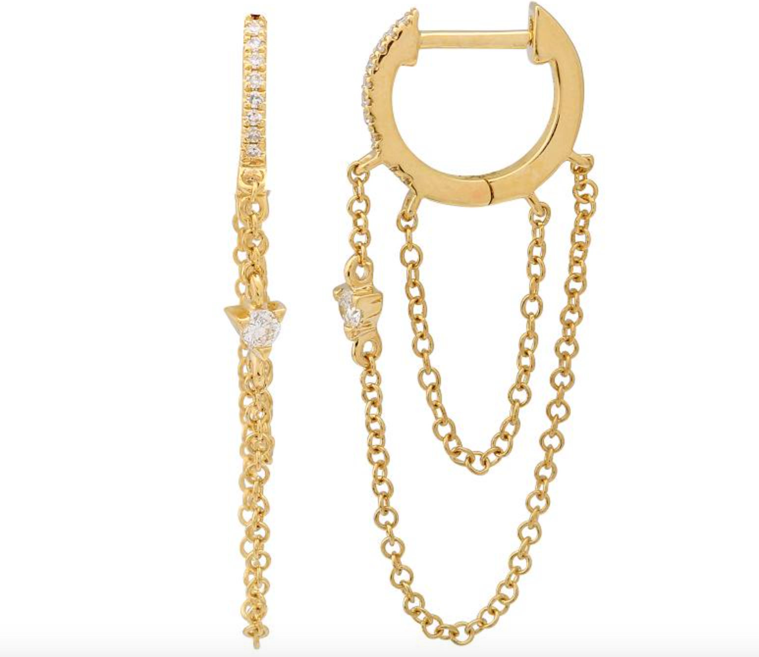 ARRACADA DOBLE CADENA BRILLANTES/BRILLANTE ORO AMARILLO 14K 10MM
