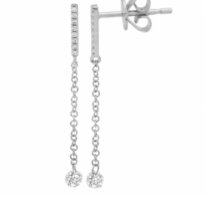 ARETE BARRA BRILLANTES, CADENA LARGA CON BRILLANTE COLGANDO ORO BLANCO 14K