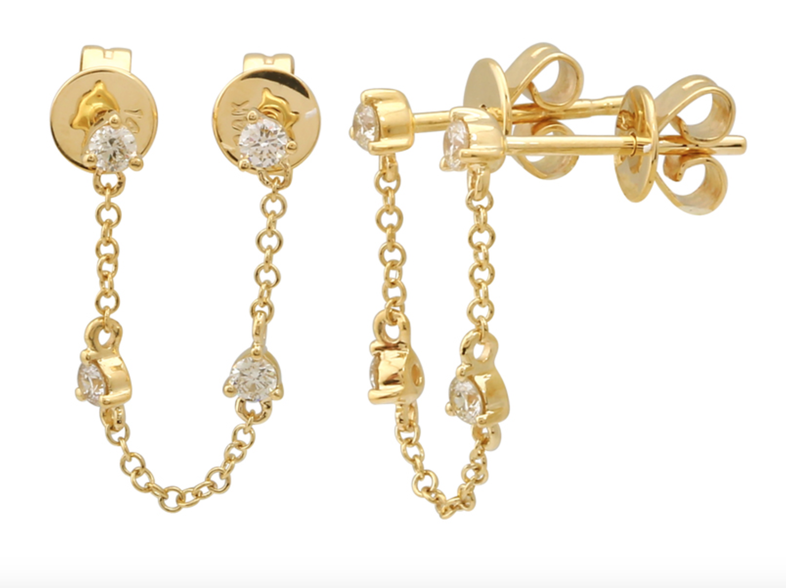 ARETE DOBLE CUATRO BRILLANTES CON CADENA