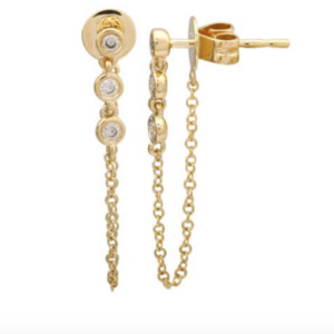 ARETE TRES BRILLANTES EN BISEL CON CADENA ORO AMARILLO 14K