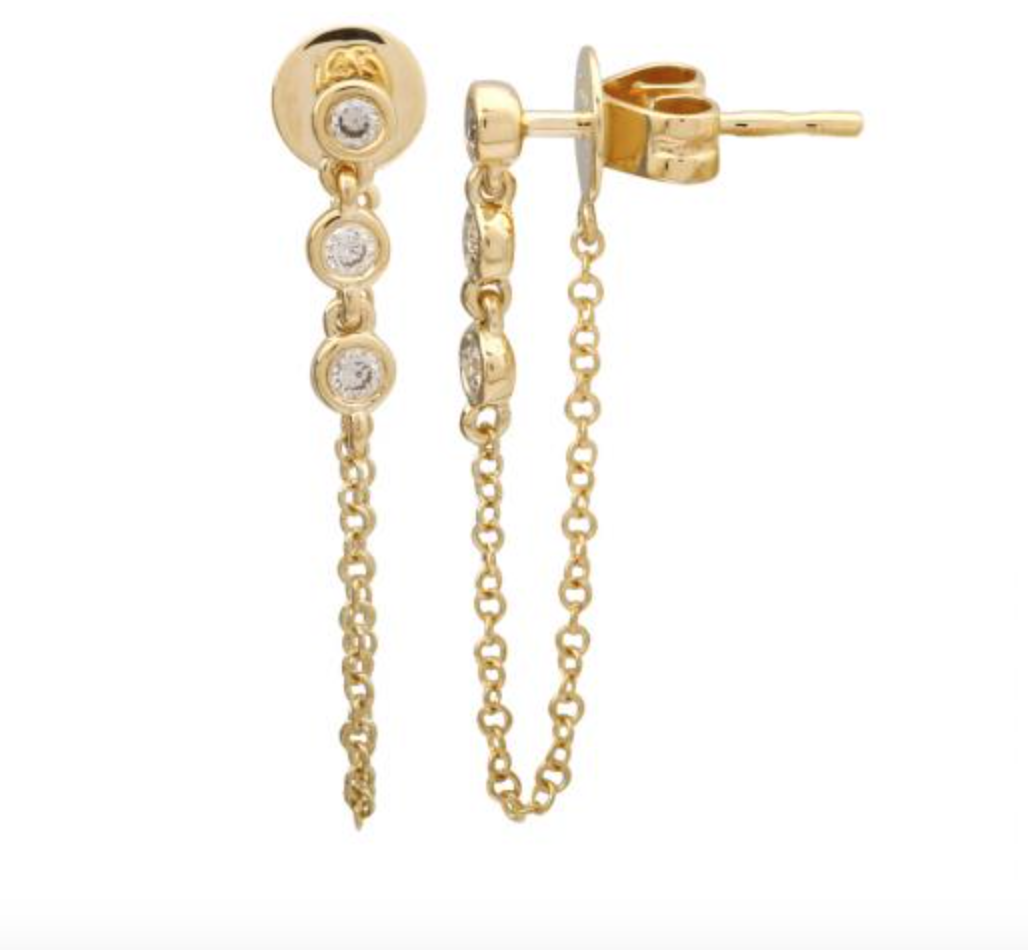 ARETE TRES BRILLANTES EN BISEL CON CADENA ORO AMARILLO 14K