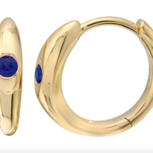 ARRACADA GRUESA LISA CON ZAFIRO REDONDO ORO AMARILLO 14K
