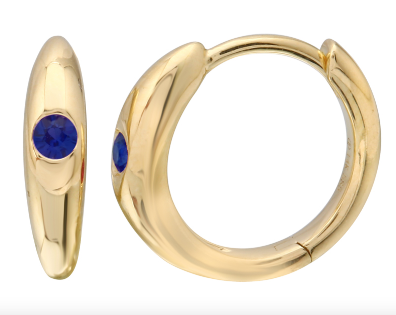 ARRACADA GRUESA LISA CON ZAFIRO REDONDO ORO AMARILLO 14K