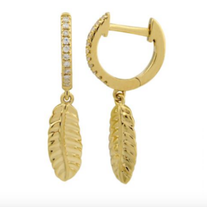 ARRACADA BRILLANTES CHARM HOJA ORO AMARILLO 14K