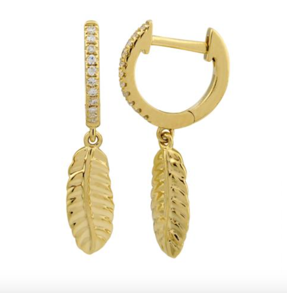 ARRACADA BRILLANTES CHARM HOJA ORO AMARILLO 14K