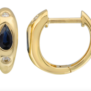 ARRACADA ZAFIRO EN GOTA Y DOS BRILLANTES ORO AMARILLO 14K 12MM
