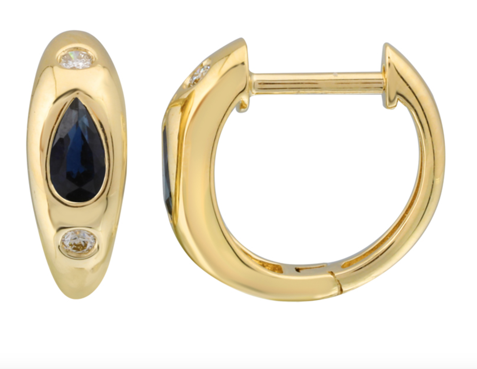 ARRACADA ZAFIRO EN GOTA Y DOS BRILLANTES ORO AMARILLO 14K 12MM