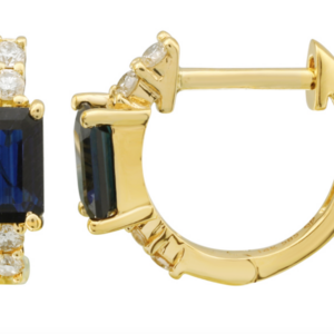 PAR DE ARRACADAS ZAFIRO GRANDE Y BRILLANTES ORO AMARILLO 14K 11MM