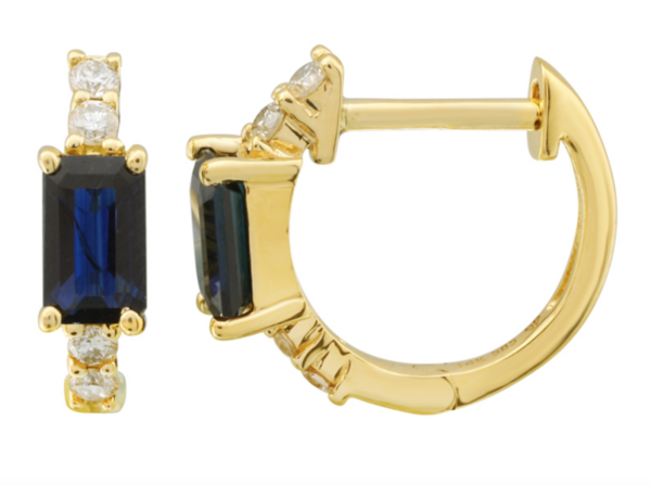 PAR DE ARRACADAS ZAFIRO GRANDE Y BRILLANTES ORO AMARILLO 14K 11MM