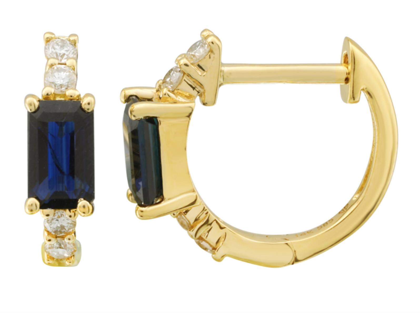 PAR DE ARRACADAS ZAFIRO GRANDE Y BRILLANTES ORO AMARILLO 14K 11MM