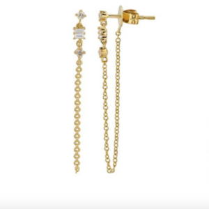ARETE CON BRILLANTES Y BAGUETTES CADENA ORO AMARILLO 14K