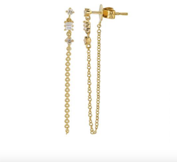 ARETE CON BRILLANTES Y BAGUETTES CADENA ORO AMARILLO 14K