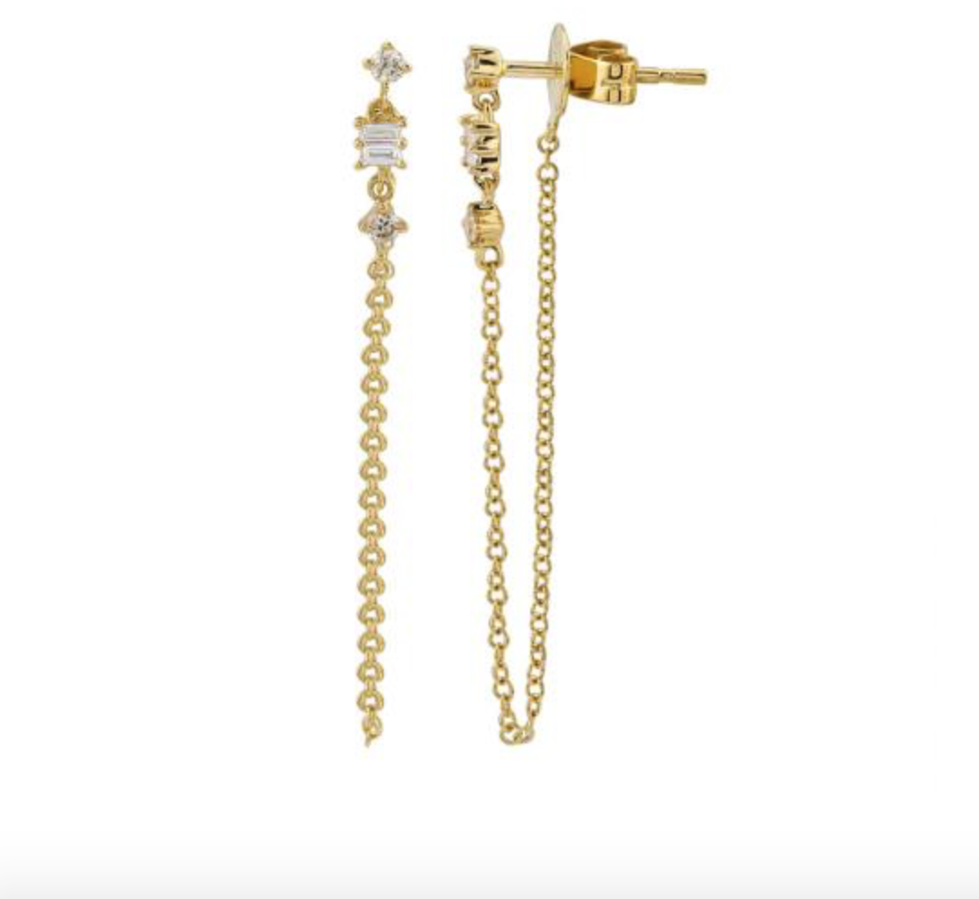 ARETE CON BRILLANTES Y BAGUETTES CADENA ORO AMARILLO 14K