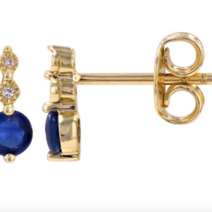 ARETE ZAFIRO REDONDO CON BRILLANTITOS ORO AMARILLO 14K