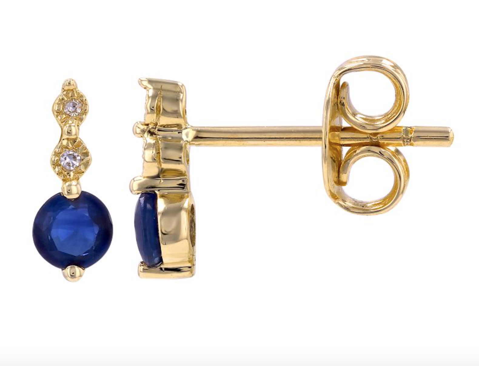 ARETE ZAFIRO REDONDO CON BRILLANTITOS ORO AMARILLO 14K